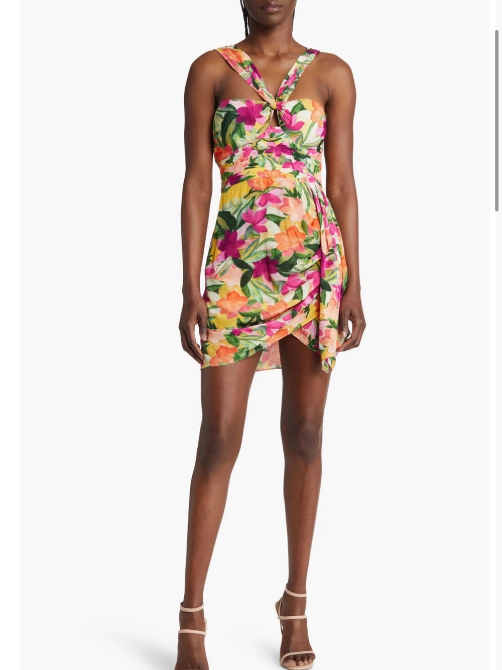 SAYLOR Floral Twist Mini Dress - Pink, Orange, Green, Cream
